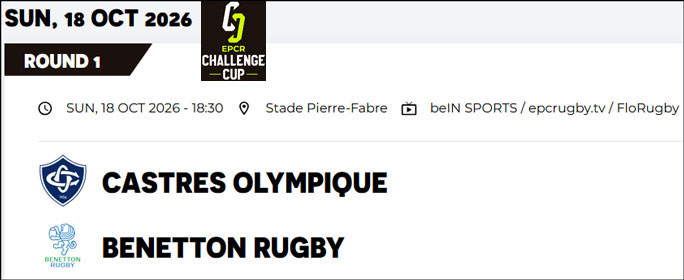 2026 rugby challenge cup match castres olympique treviso benetton