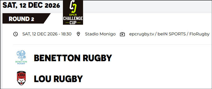 2026 rugby challenge cup match treviso benetton lou rugby