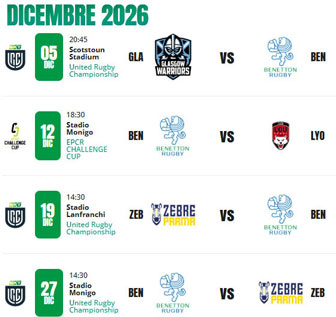 2026 RUGBY TREVISO BENETTON MATCH DECEMBER