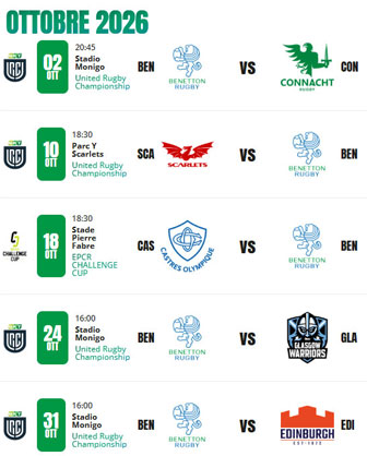 2026 RUGBY TREVISO BENETTON MATCH OCTOBER