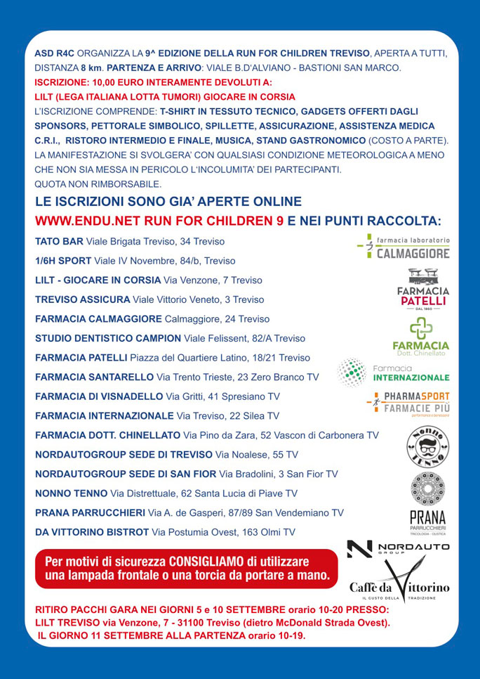 treviso corsa podistica non competitiva run for children punti di iscrizione