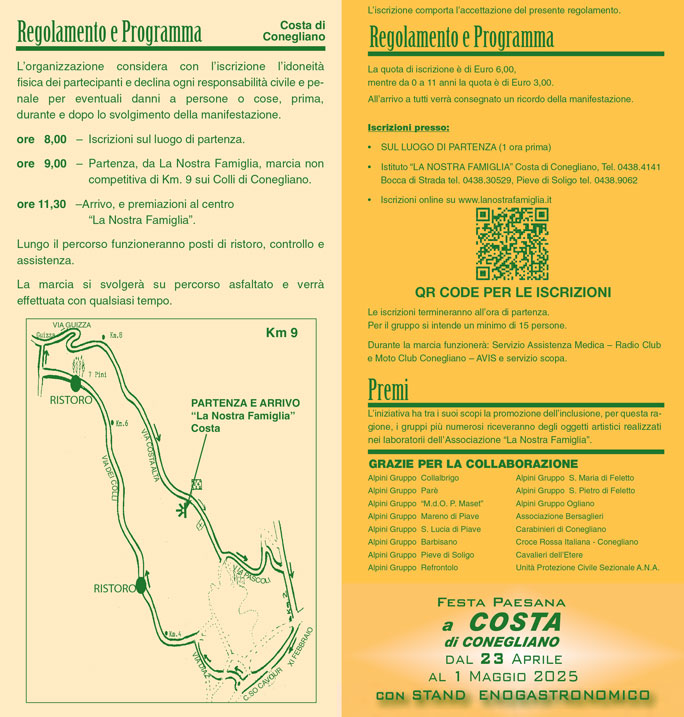 2025 CONEGLIANO MARCIA NON COMPETITIVA DI PRIMAVERA MARCIA DEL SORRISO programma