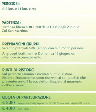 ARRA DI SOLIGO COL SAN MARTINO CORSA DEL PROSECCO INFORMAZIONI