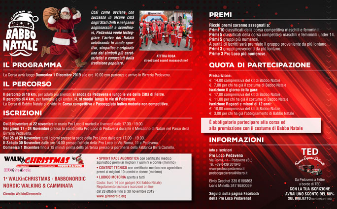 2019 BELLUNO PEDAVENA CORSA DI BABBO NATALE programma