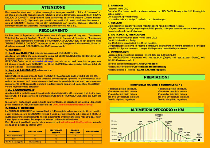 2019 SEGUSINO MIIES CORSA PODISTICA NDAR E TORNAR DAL DOC regolamento