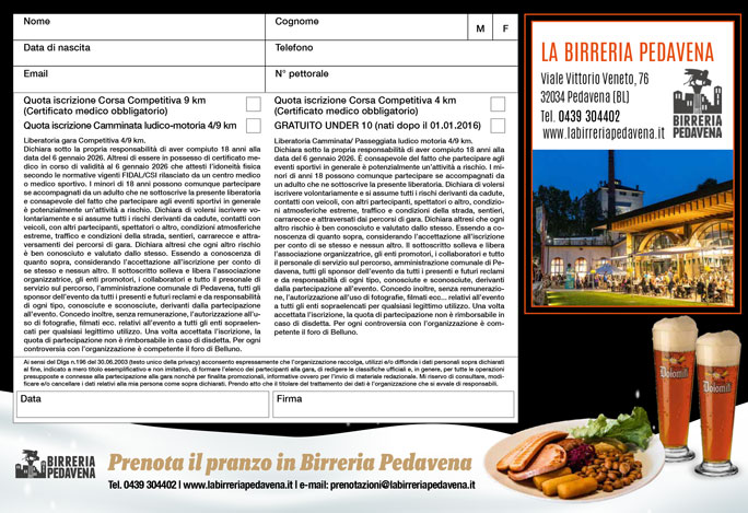corsa della befana a pedavena iscrizioni
