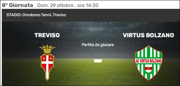 treviso calcio prossima partita in programma