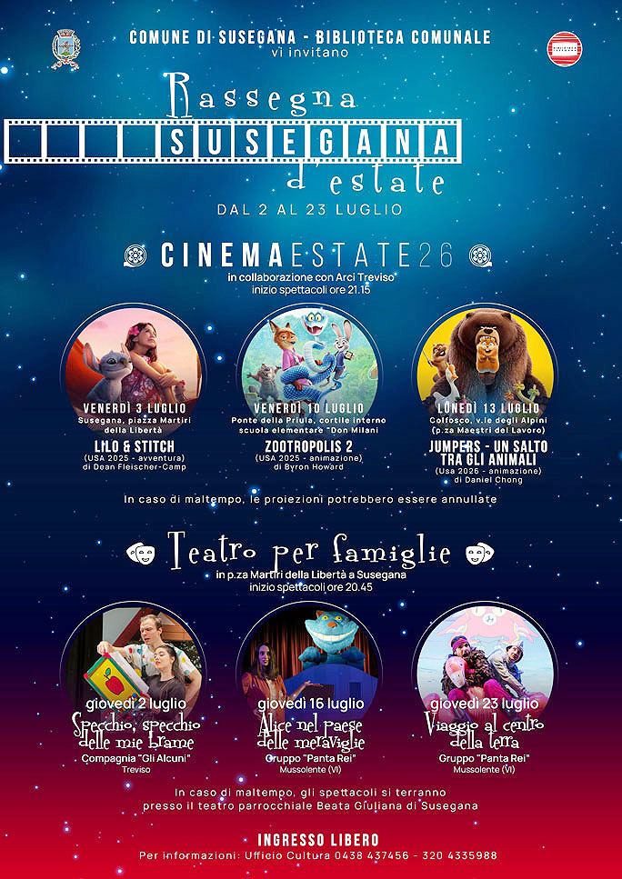 susegana rassegna cinema estate e teatro per famiglie