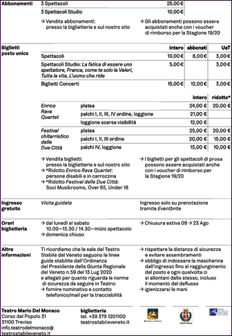 TREVISO TEATRO MARIO DEL MONACO STAGIONE ESTIVA 2020 informazioni